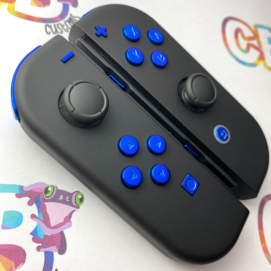 Black & Chrome Blue Buttons - Custom Nintendo Switch Joy-cons Controllers
