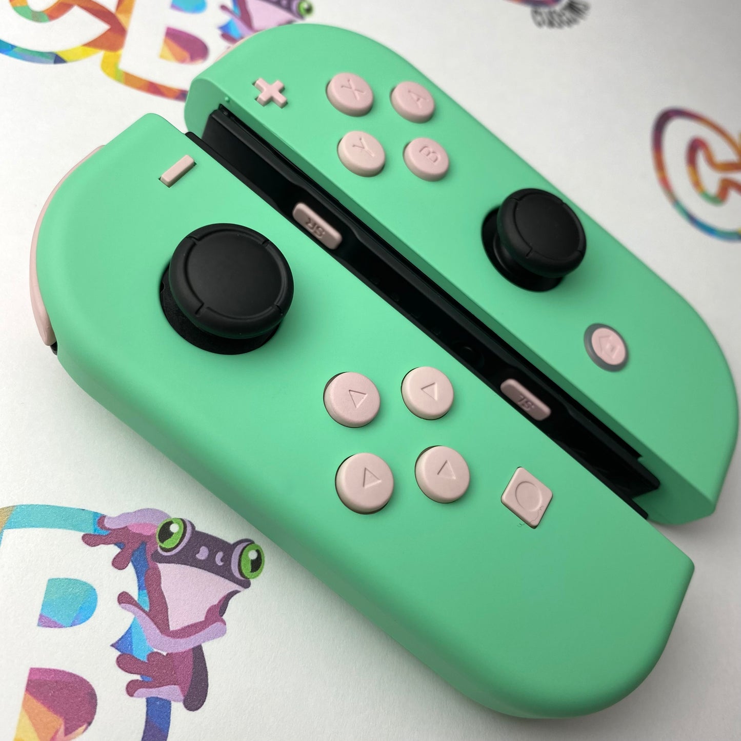 Mint Green & Sakura Pink Buttons Nintendo Switch Joycons - Custom Nintendo Switch Joycon Controllers