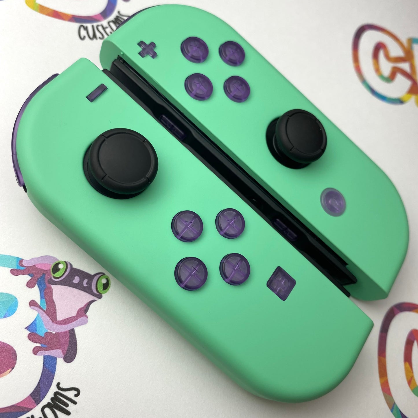 Mint Green & Clear Purple Buttons Nintendo Switch Joycons - Custom Nintendo Switch Joycon Controllers
