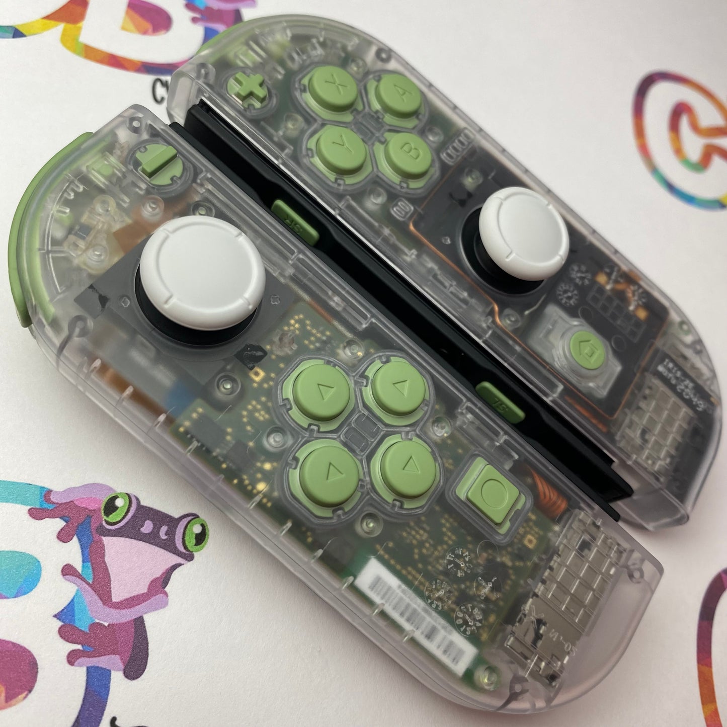 Clear & Matcha Green Buttons Joy-Cons - Custom Nintendo Switch Joycon Controllers