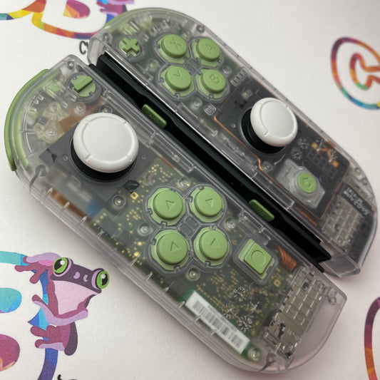 Clear & Matcha Green Buttons  Joy-Cons - Custom Nintendo Switch Joycon Controllers