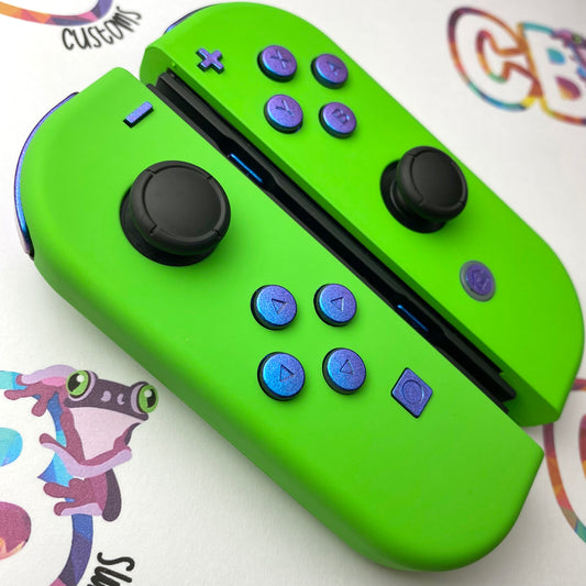 Apple Green & Chameleon Blue Buttons - Custom Nintendo Switch Joy-cons Controllers