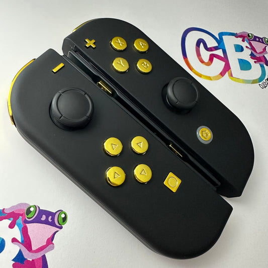 Black & Chrome Gold Buttons - Custom Nintendo Switch Joy-cons Controllers