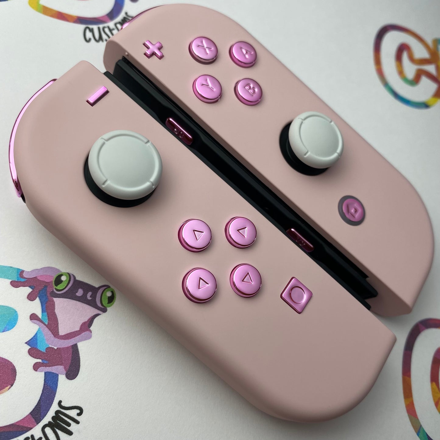 Sakura Pink & Chrome Pink Buttons Joy-Cons - Custom Nintendo Switch Joycon Controllers