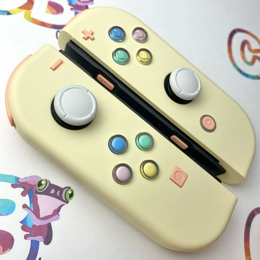 Light Cream & Mandys Pink Buttons & Candy Hearts Nintendo Switch Joycons - Custom Nintendo Switch Joycon Controllers