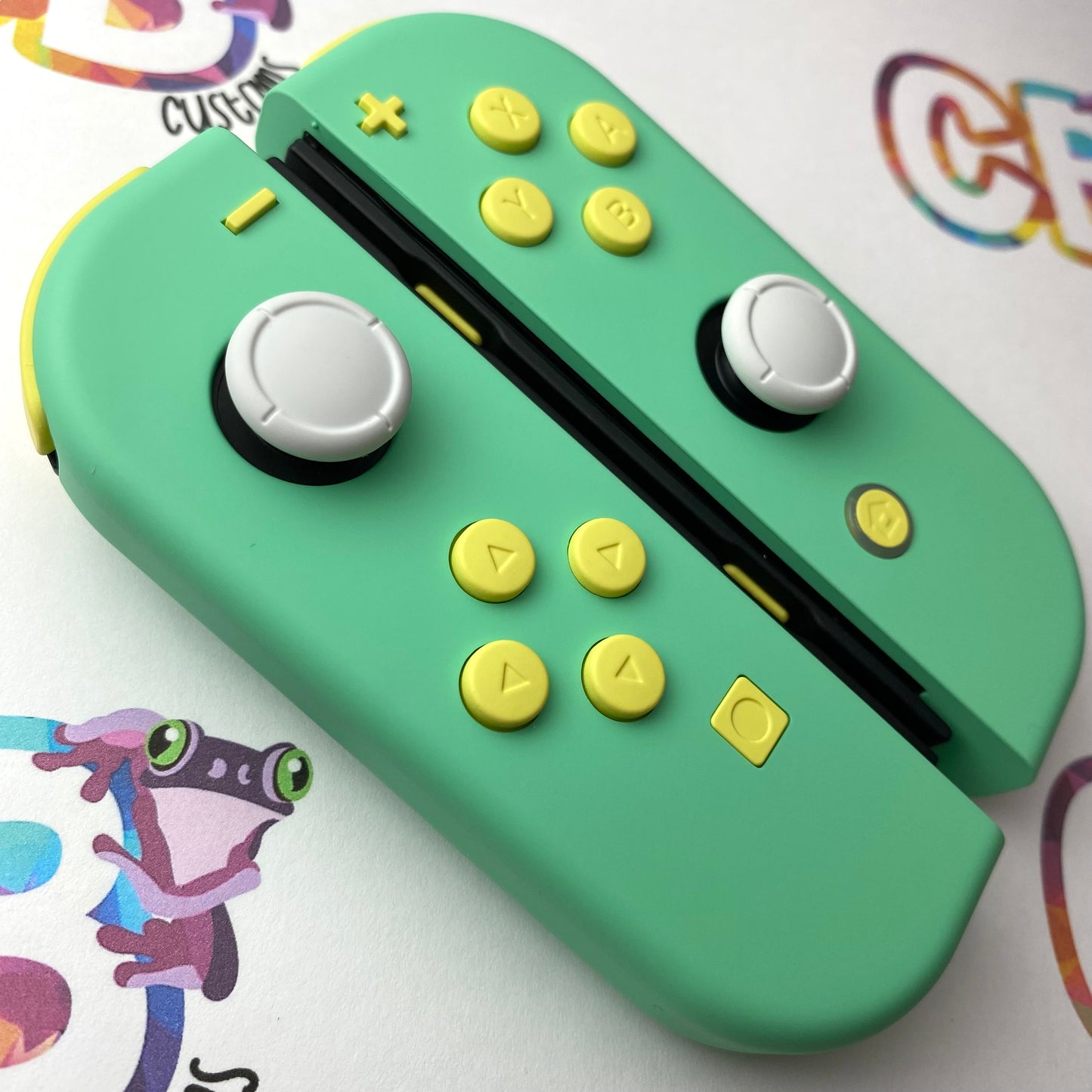 Mint Green & Lemon Yellow buttons Nintendo Switch Joycons Buttons Nintendo Switch Joycons - Custom Nintendo Switch Joycon Controllers