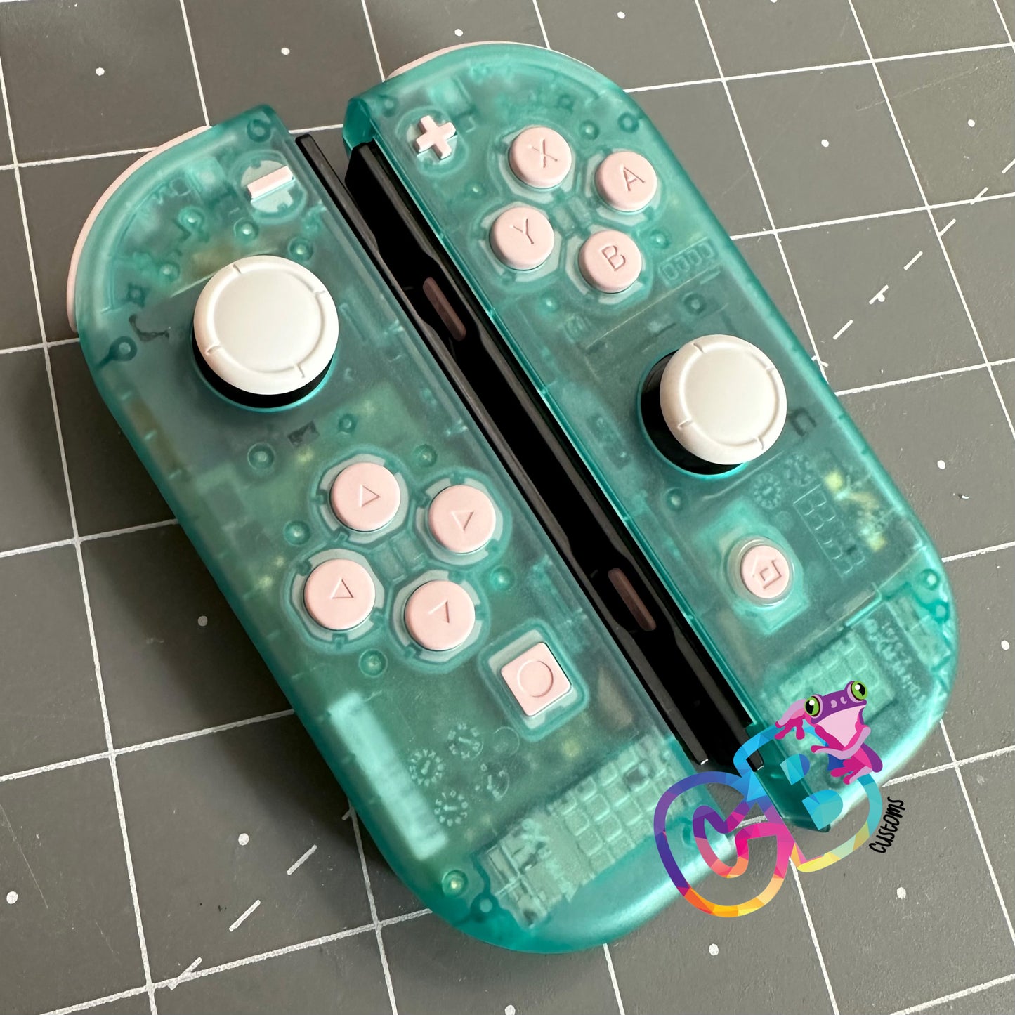 Clear Emerald Green & Sakura Pink Buttons Joy-Cons - Custom Nintendo Switch Joycon Controllers