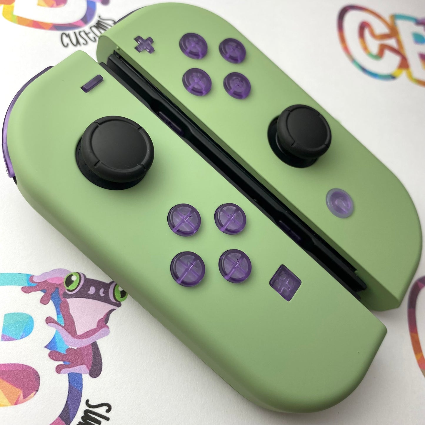 Matcha Green & Clear Purple Buttons Nintendo Switch Joycons - Custom Nintendo Switch Joycon Controllers