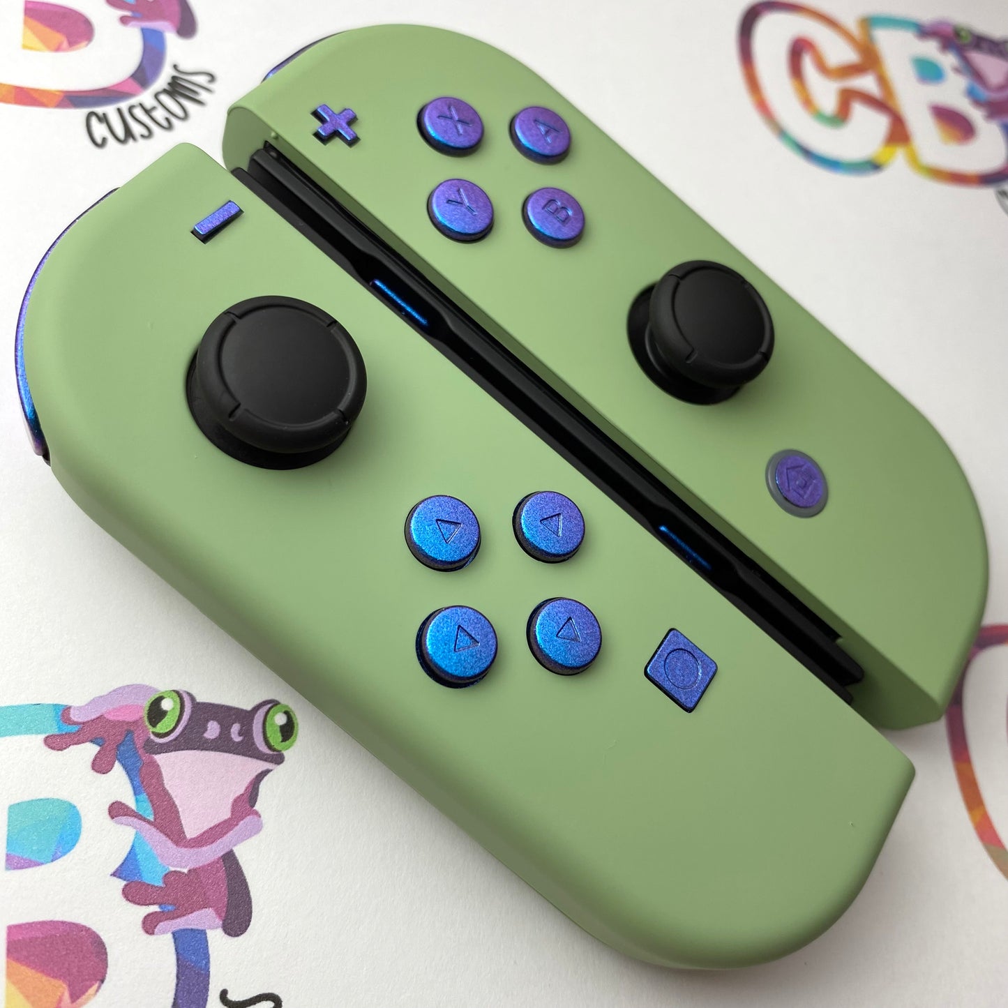 Matcha Green & Chameleon Blue Buttons Nintendo Switch Joycons - Custom Nintendo Switch Joycon Controllers