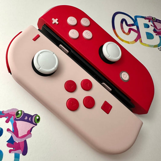 Passion Red & Sakura Pink Nintendo Switch Joycons Buttons Nintendo Switch Joycons  - Custom Nintendo Switch Joycon Controllers
