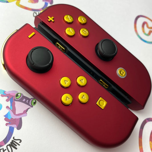 Vampire Red & Chrome Gold buttons Buttons Nintendo Switch Joycons  - Custom Nintendo Switch Joycon Controllers