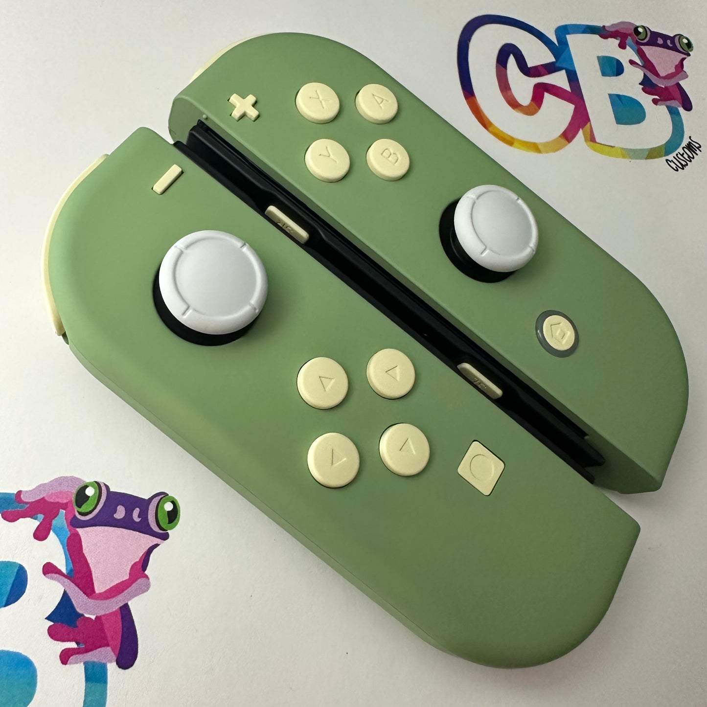Matcha Green & Light Cream Buttons Joy-Cons - Custom Nintendo Switch Joycon Controllers
