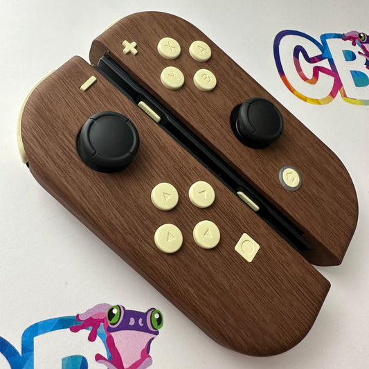 Wood Grain & Light Cream Buttons Nintendo Switch Joycons  - Custom Nintendo Switch Joycon Controllers