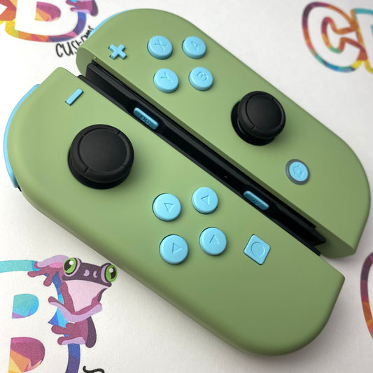 Matcha Green & Sky Blue Buttons Nintendo Switch Joycons  - Custom Nintendo Switch Joycon Controllers