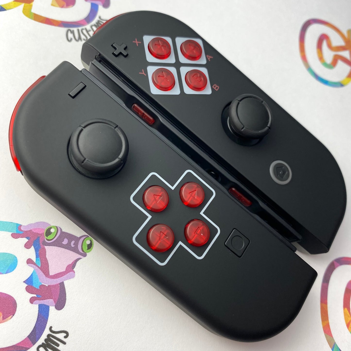 Classic NES & Clear Red Buttons Nintendo Switch Joycons - Custom Nintendo Switch Joycon Controllers