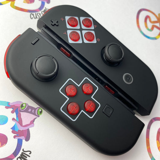 Classic NES & Clear Red Buttons Nintendo Switch Joycons  - Custom Nintendo Switch Joycon Controllers