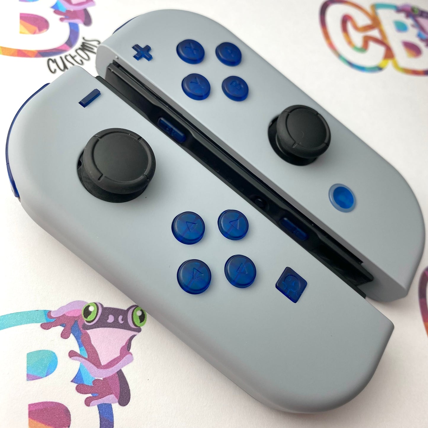 New Hope Gray & Clear Blue Buttons Nintendo Switch Joycons - Custom Nintendo Switch Joycon Controllers