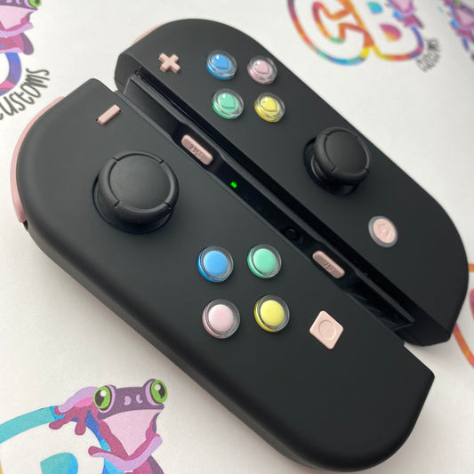 Black & Sakura Pink & Candy Hearts Buttons - Custom Nintendo Switch Joy-cons Controllers