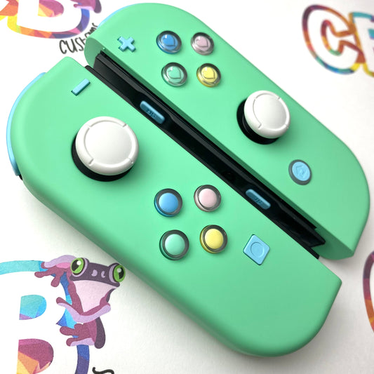 Mint Green & Sky Blue Buttons & Candy Hearts Nintendo Switch Joycons - Custom Nintendo Switch Joycon Controllers