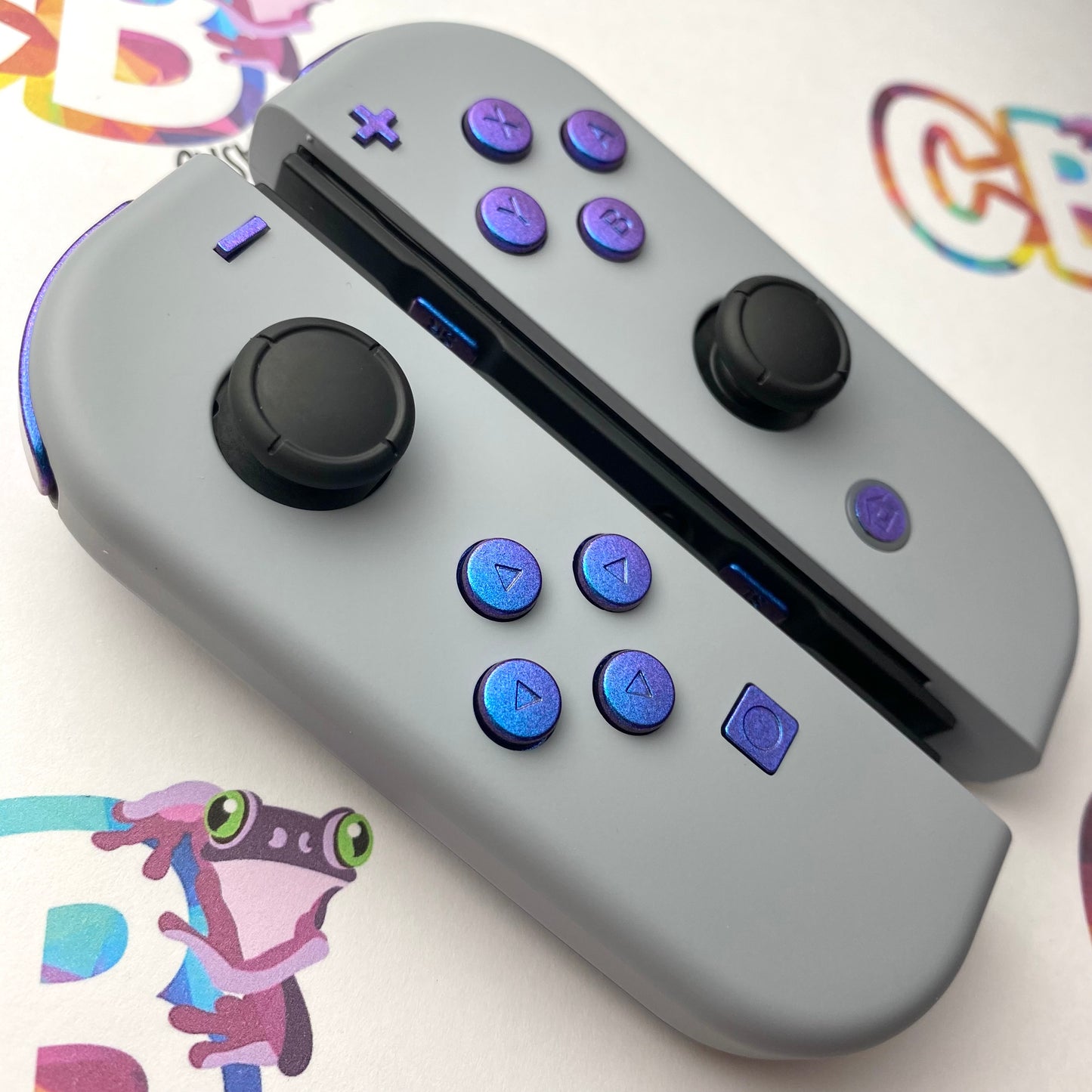 New Hope Gray & Chameleon Blue Buttons Nintendo Switch Joycons - Custom Nintendo Switch Joycon Controllers