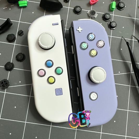 Violet & White with opposite color Buttons & Candy Hearts Nintendo Switch Joycons - Custom Nintendo Switch Joycon Controllers