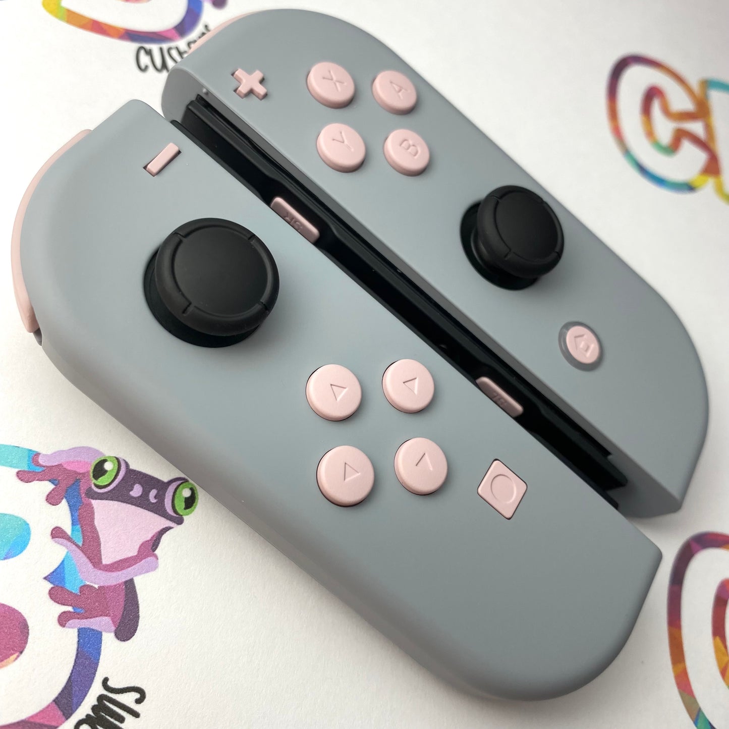 New Hope Gray & Sakura Pink Buttons Nintendo Switch Joycons - Custom Nintendo Switch Joycon Controllers
