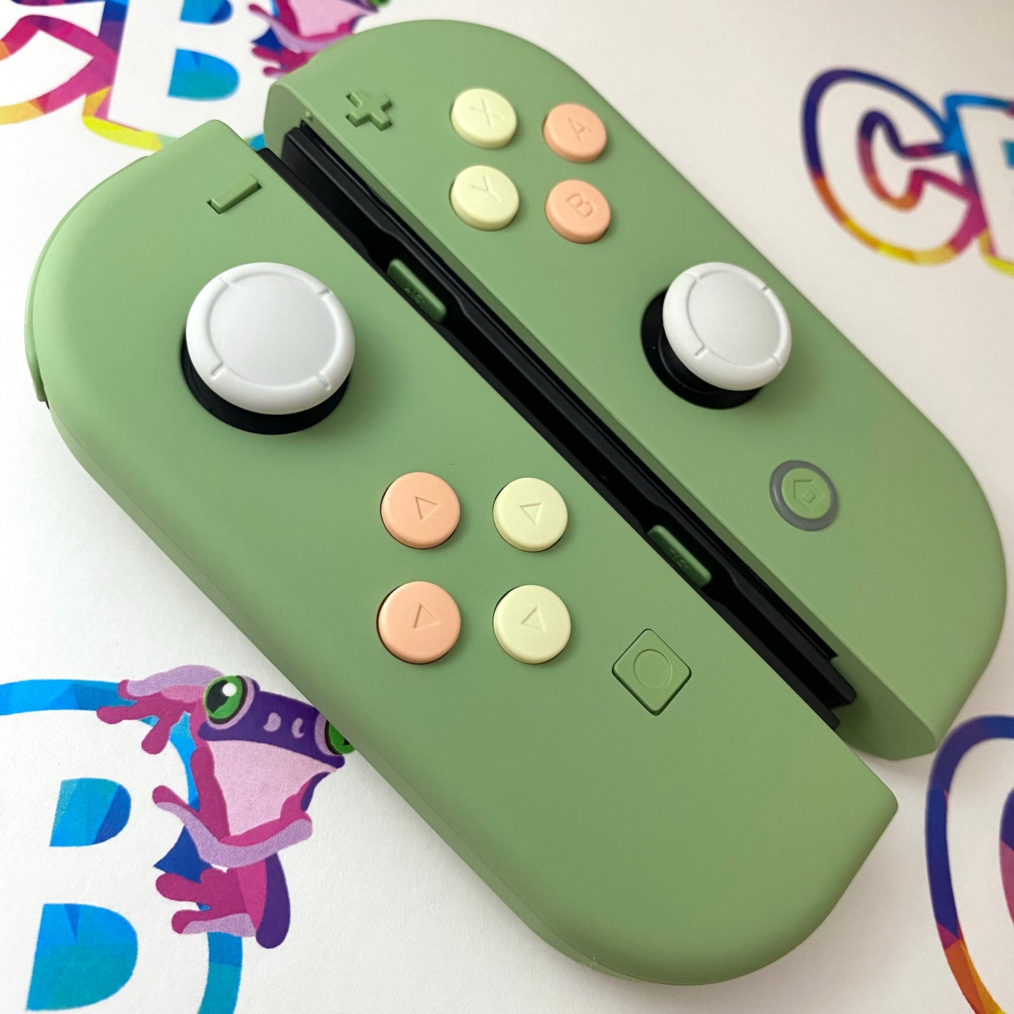 Matcha Green & Matcha green, Mandys Pink & Light Cream buttons Nintendo Switch Joycons Buttons Nintendo Switch Joycons - Custom Nintendo Switch Joycon Controllers