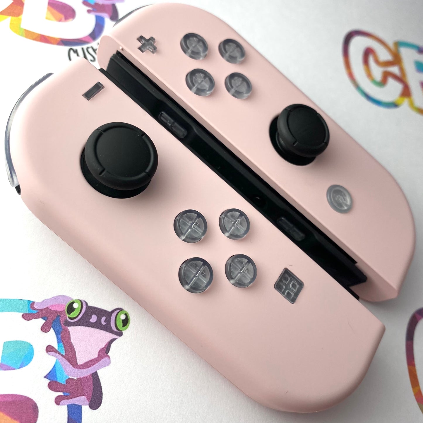 Sakura Pink & Clear Buttons Nintendo Switch Joycons - Custom Nintendo Switch Joycon Controllers