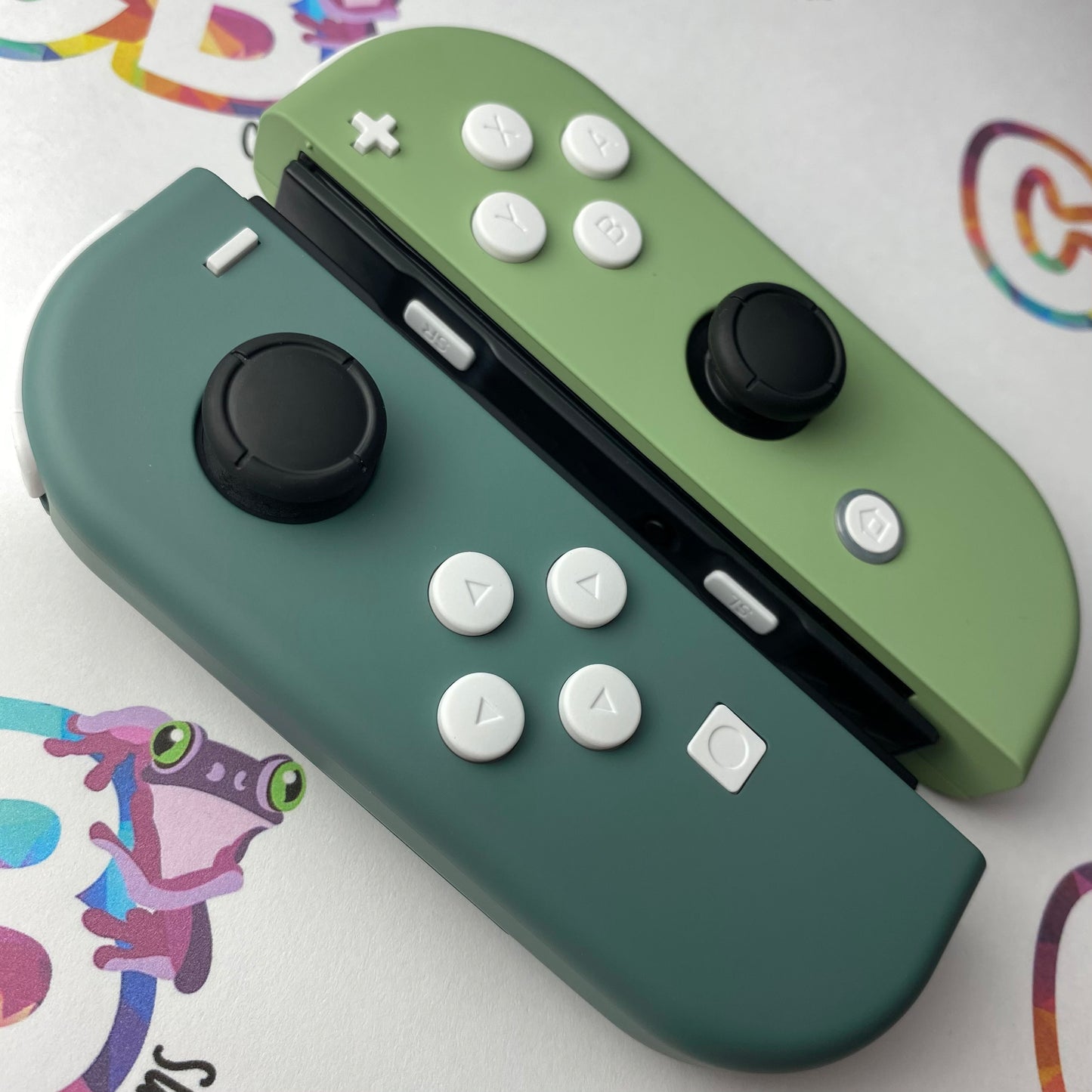 Matcha Green & Pine Green with white buttons Nintendo Switch Joycons Buttons Nintendo Switch Joycons - Custom Nintendo Switch Joycon Controllers