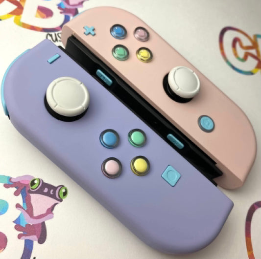Sakura Pink & Violet with Sky Blue Buttons & Candy Hearts Nintendo Switch Joycons - Custom Nintendo Switch Joycon Controllers