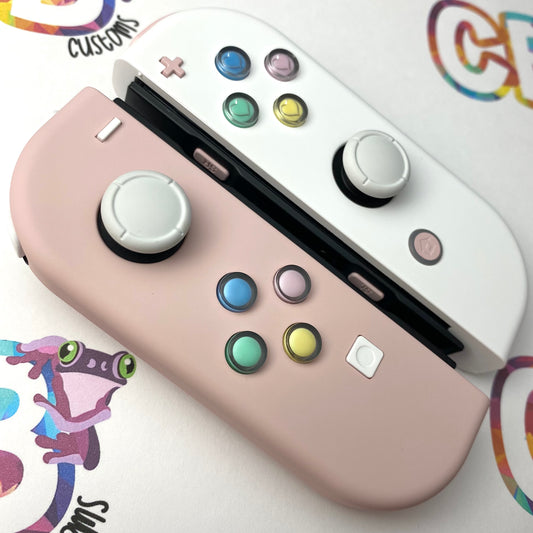 Sakura Pink & White with opposite color Buttons & Candy Hearts Nintendo Switch Joycons - Custom Nintendo Switch Joycon Controllers
