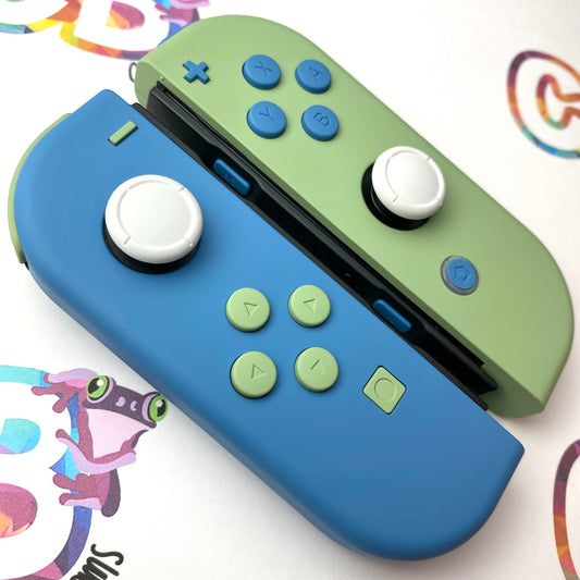 Airforce Blue & Matcha Green with opposite color buttons - Custom Nintendo Switch Joy-cons Controllers