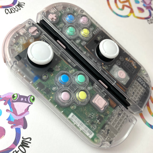 Clear & Sakura Pink Buttons & Candy Hearts Nintendo Switch Joycons - Custom Nintendo Switch Joycon Controllers
