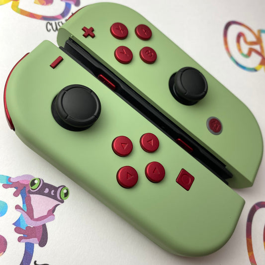 Matcha Green & Vampire Red Buttons Nintendo Switch Joycons  - Custom Nintendo Switch Joycon Controllers