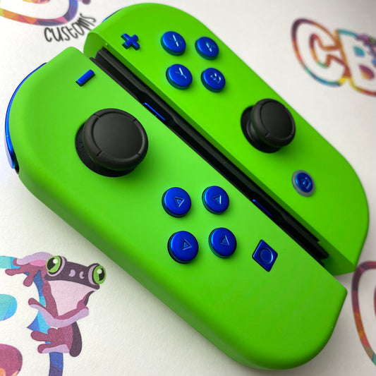 Apple Green & Chrome Blue Buttons - Custom Nintendo Switch Joy-cons Controllers