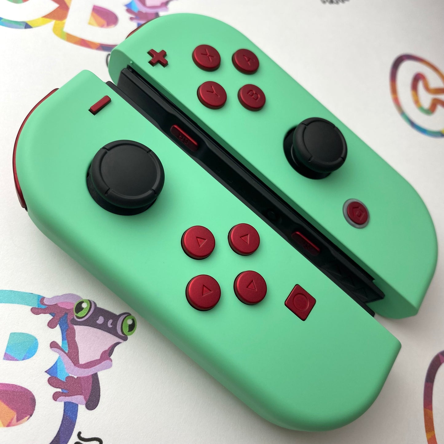 Mint Green & Clear Green Buttons Nintendo Switch Joycons - Custom Nintendo Switch Joycon Controllers