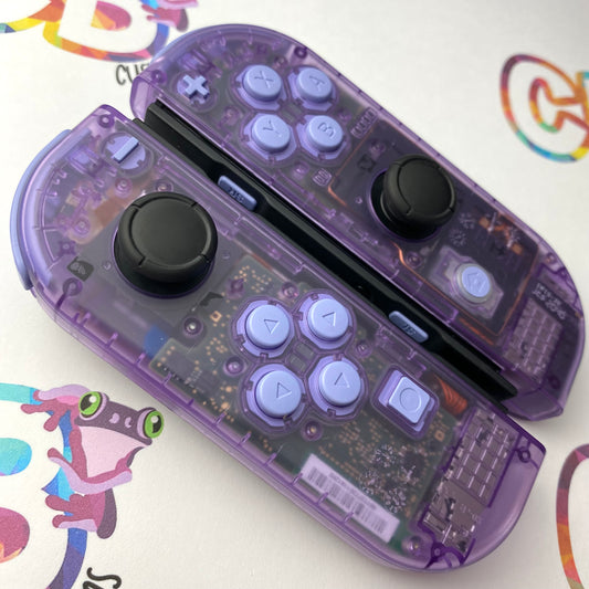 Clear Atomic Purple & Violet Buttons Joy-Cons - Custom Nintendo Switch Joycon Controllers