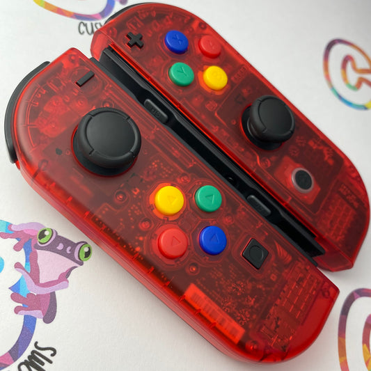 Clear Red & SNES Buttons Joy-Cons - Custom Nintendo Switch Joycon Controllers