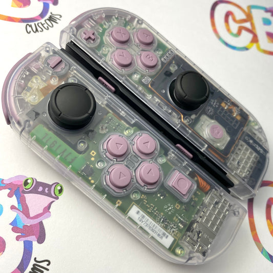 Clear & Gray Violet Buttons Joy-Cons - Custom Nintendo Switch Joycon Controllers
