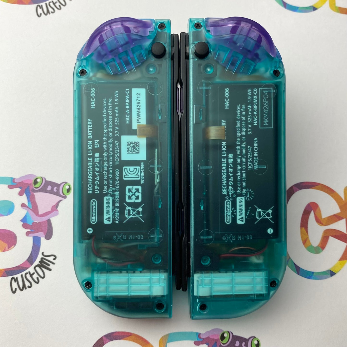 Clear Emerald Green & Clear Purple Buttons Joy-Cons - Custom Nintendo Switch Joycon Controllers