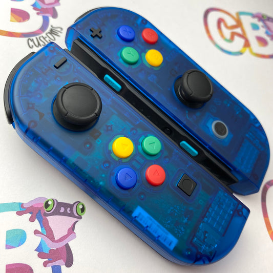 Clear Blue & SNES Buttons Joy-Cons - Custom Nintendo Switch Joycon Controllers