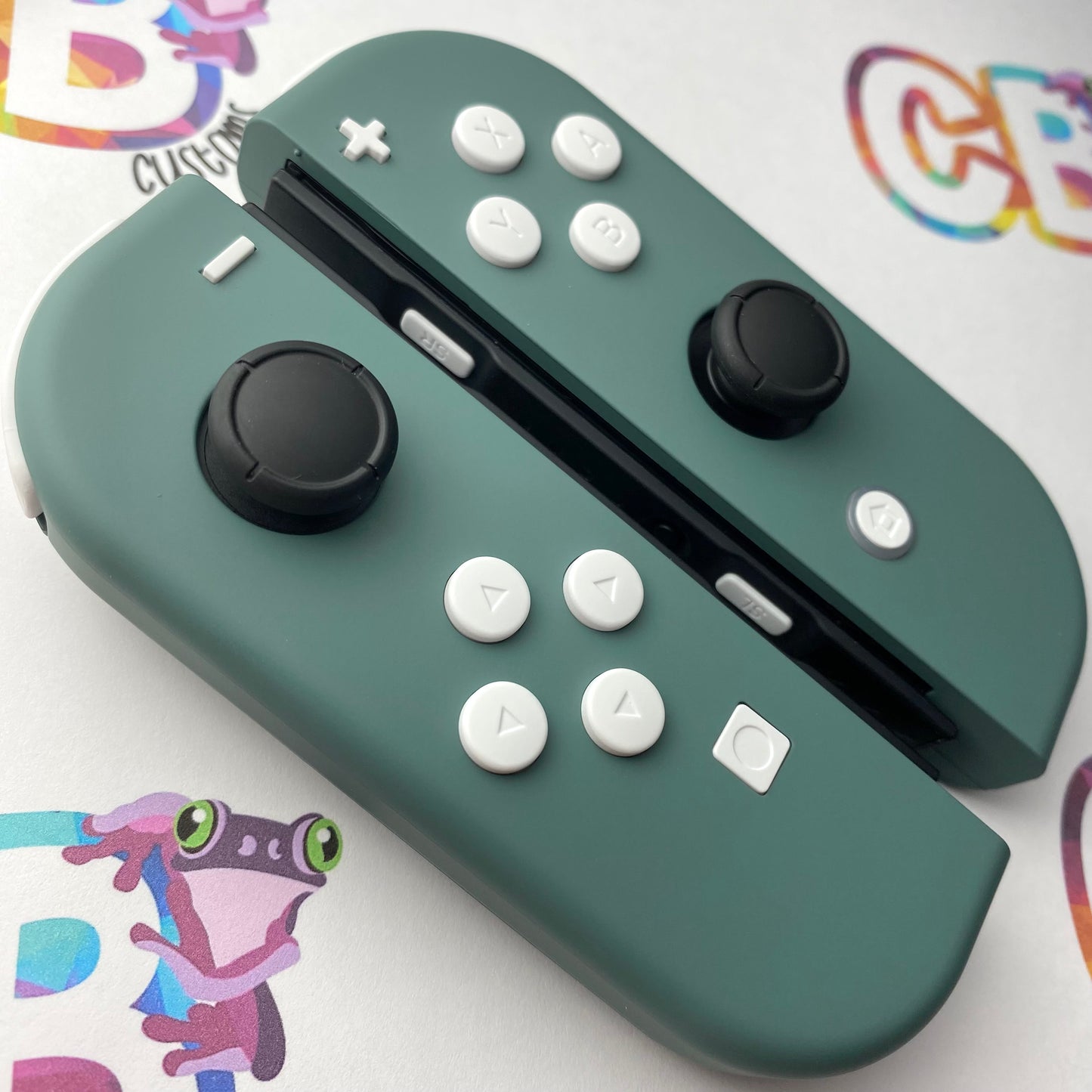 Pine Green & White Buttons Nintendo Switch Joycons - Custom Nintendo Switch Joycon Controllers