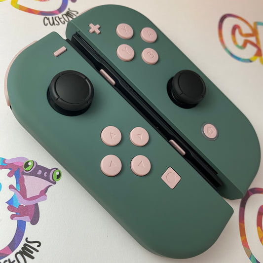 Pine Green & Sakura Pink Buttons Nintendo Switch Joycons  - Custom Nintendo Switch Joycon Controllers