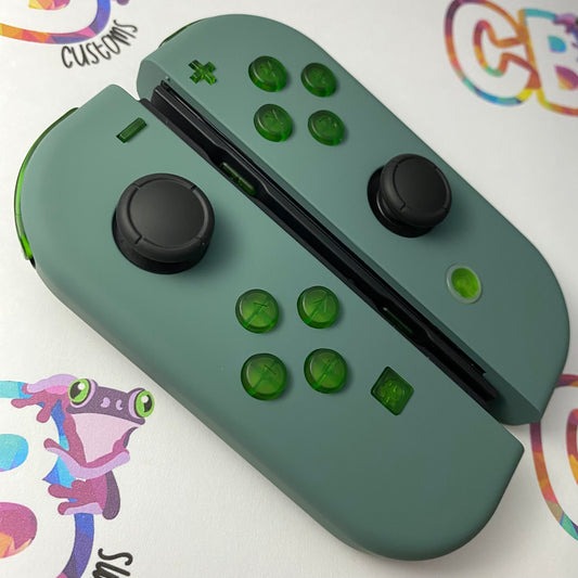 Pine Green & Clear Green Buttons Nintendo Switch Joycons  - Custom Nintendo Switch Joycon Controllers
