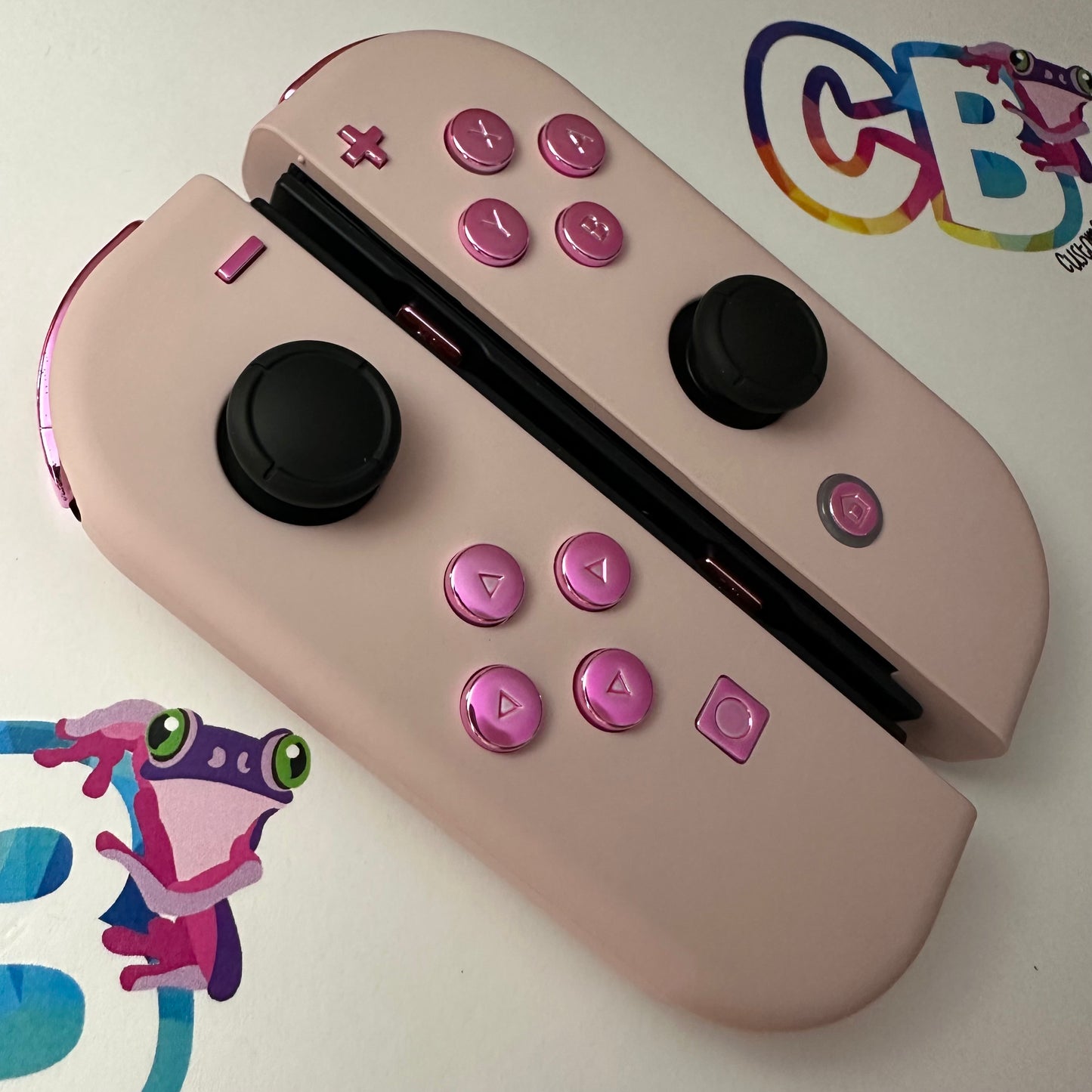 Sakura Pink & Chrome Pink Buttons Nintendo Switch Joycons - Custom Nintendo Switch Joycon Controllers
