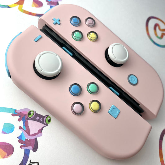 Sakura Pink & Sky Blue Buttons & Candy Hearts Nintendo Switch Joycons - Custom Nintendo Switch Joycon Controllers