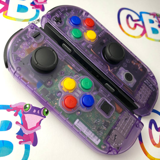 Clear Atomic Purple & SNES Buttons Joy-Cons - Custom Nintendo Switch Joycon Controllers