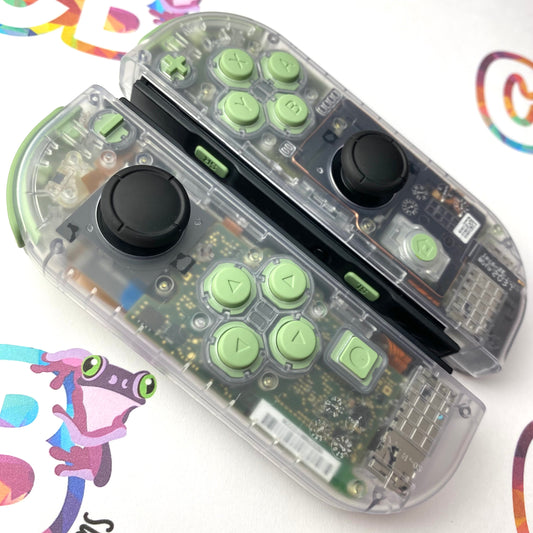 Clear & Matcha Green Buttons Joy-Cons - Custom Nintendo Switch Joycon Controllers