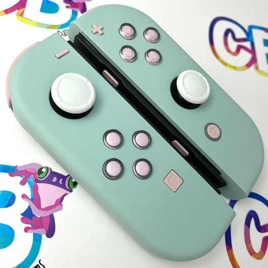 Light Cyan & Sakura Pink with opposite color buttons Candy Hearts Nintendo Switch Joycons - Custom Nintendo Switch Joycon Controllers