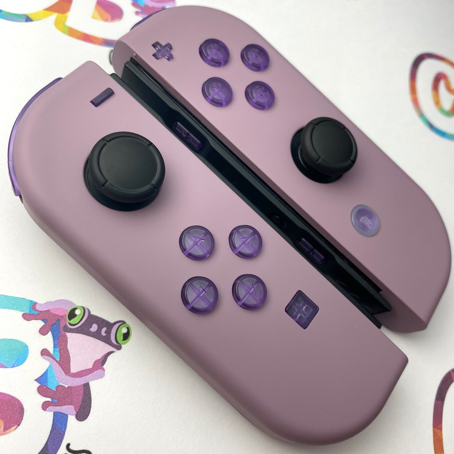 Gray Violet & Clear Purple Buttons Nintendo Switch Joycons - Custom Nintendo Switch Joycon Controllers